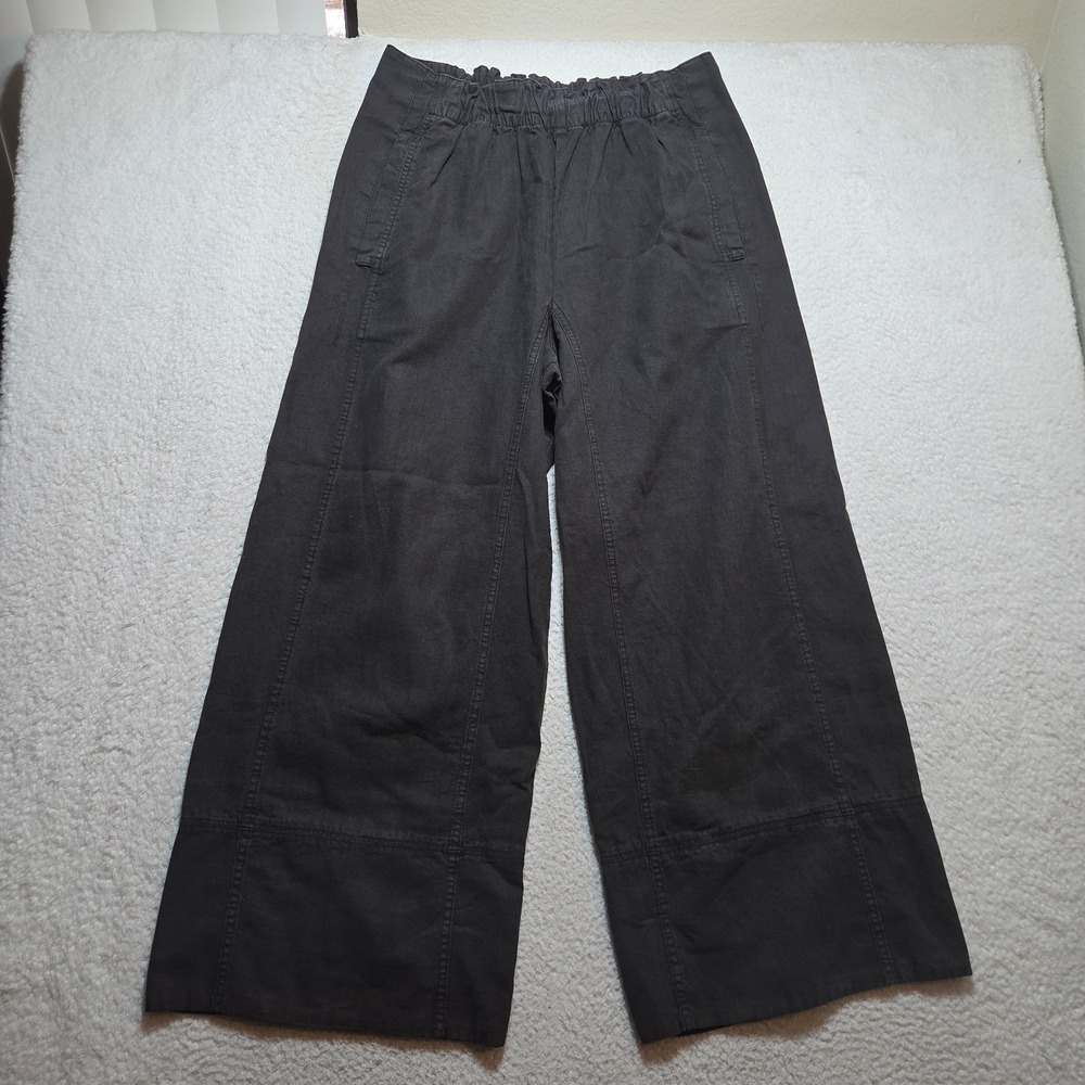 NWT Free People Days End Linen Blend Wide Leg Pull On Pants Size Large  Blackish